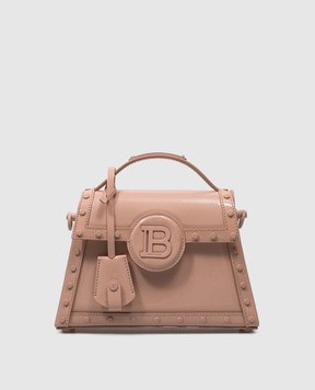 Balmain Розовая кожаная лакированная сумка B-Buzz Dynasty с металлическим логотипом. CN1DB868LVRL