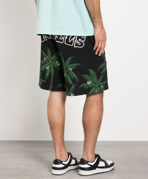 Palm Angels - Black shorts with PALMS & SKULL VINT print