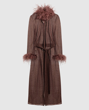 Oseree Lumiere Plumage brown robe with lurex and ostrich feathers LFS238LUREXPLUMAGE