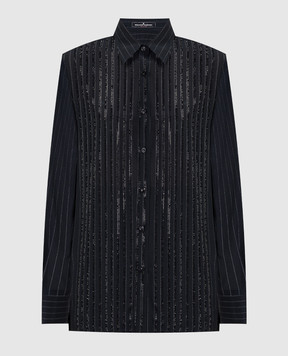 Ermanno Scervino Черная блуза из шелка в полоску с кристаллами. D432K338IIT