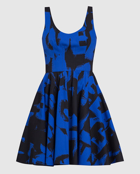 Alexander McQueen Синее платье мини в принт McQueen Graffiti 708998QCAFL