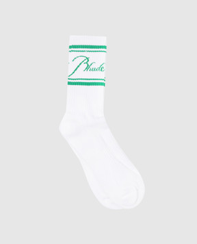 Rhude Білі шкарпетки SCRIPT з візерунком логотипа RHPS24SO06616433