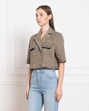 Balmain Джинсовий двобортний жакет кольору хакі з ефектом потертості AF1HL010CD07