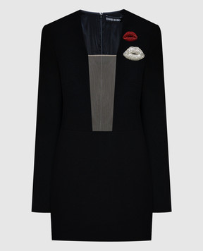 David Koma Черное платье-жакет мини из шерсти с кристаллами AW23DK20DA