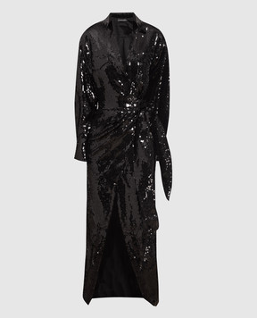 David Koma Черное платье макси на запах в пайетки PF22DK59D