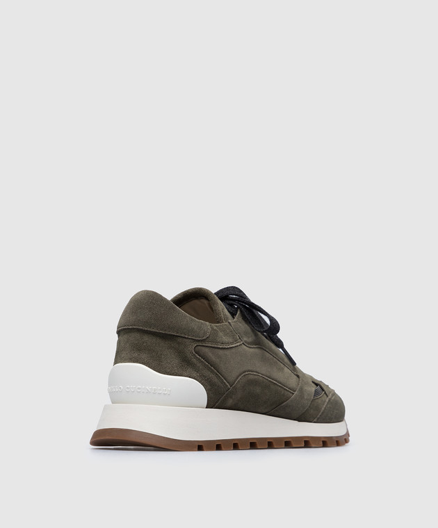 Brunello Cucinelli Темно-зелені замшеві кросівки з ланцюжком моніль MZSFG2290P зображення 3