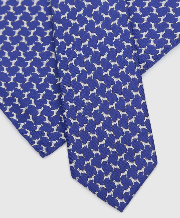 Stefano Ricci Дитячий синій шовковий набір з краватки та хустки-паші у візерунок YDHNG300 зображення 4