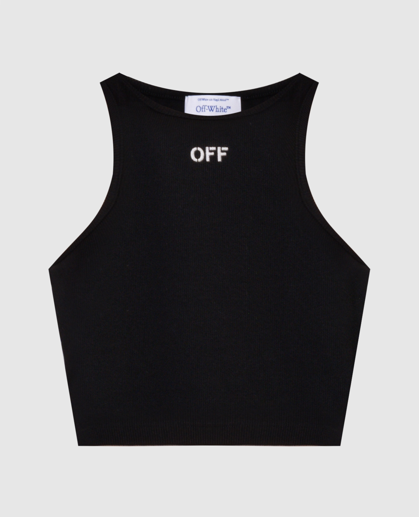 Black top with contrasting logo embroidery