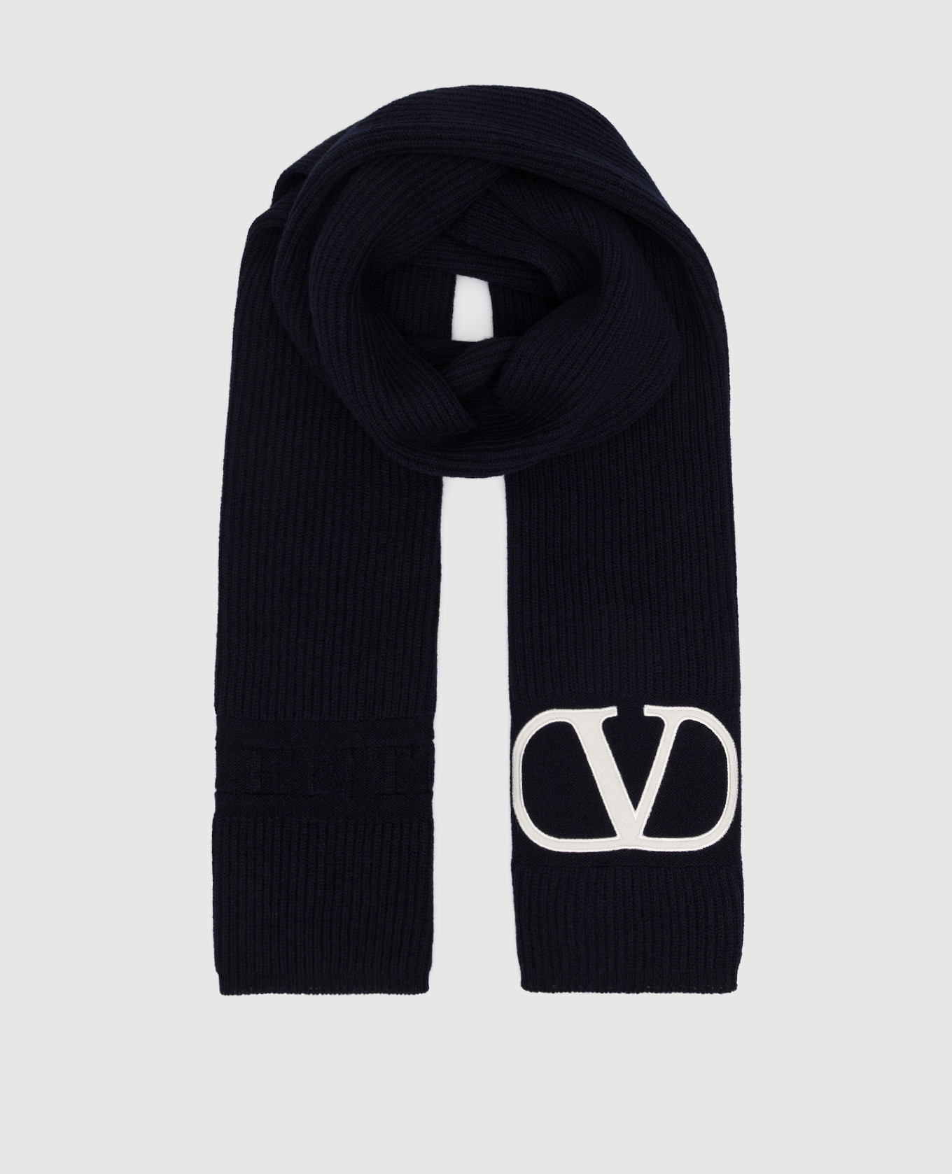 Темно-синий шарф из шерсти с вышивкой логотипа Vlogo