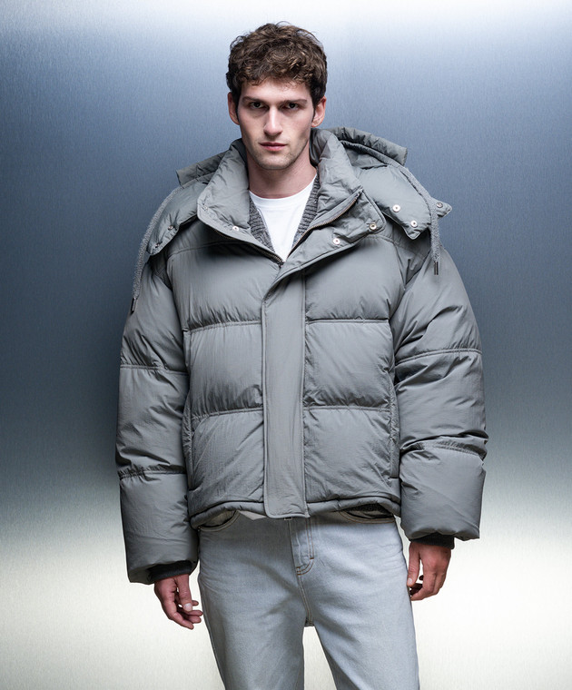 Ami Alexandre Mattiussi Gray straight-cut down jacket with logo patch UJK402PA0009 image 3
