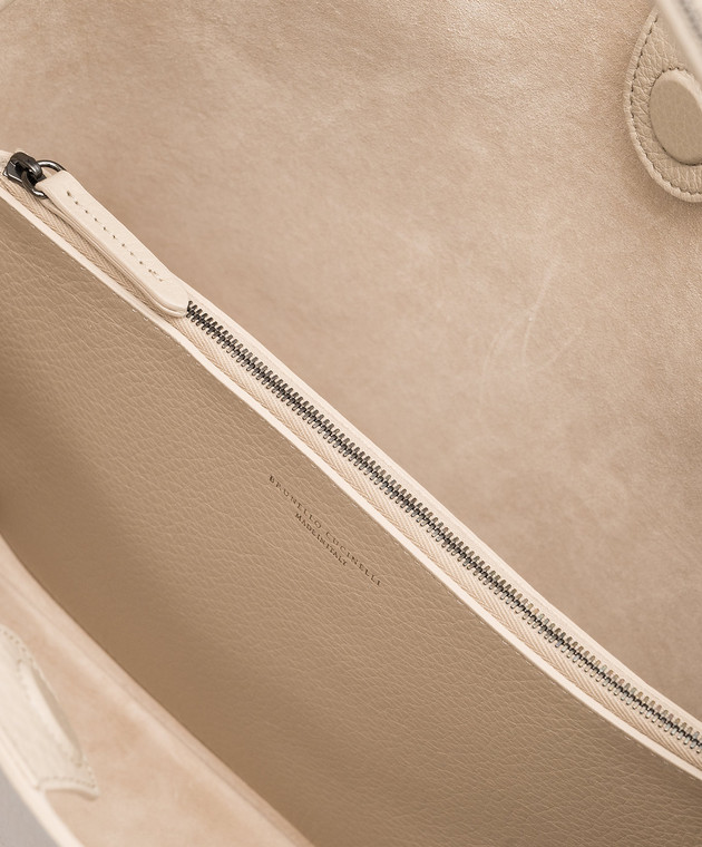 Brunello Cucinelli Бежева шкіряна сумка з ланцюжками моніль MBVND2500 зображення 4