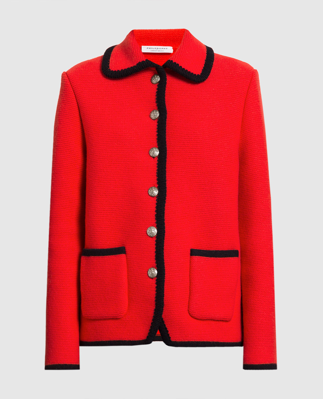 Red wool cardigan with contrast trim