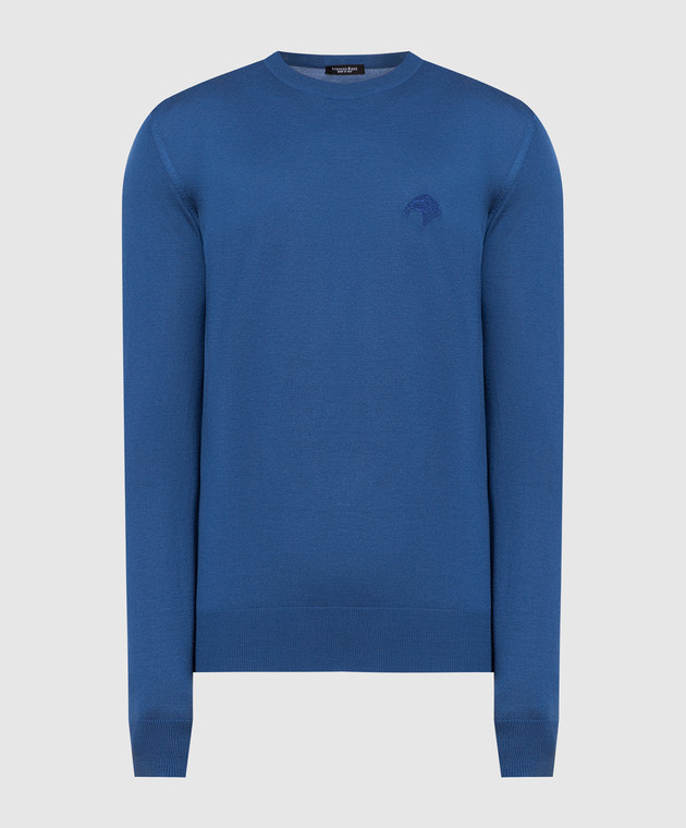 Stefano Ricci Blue wool jumper with logo embroidery K303071G01F23345