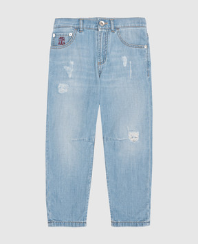 Brunello Cucinelli Дитячі блакитні джинси з проріхами BE645D304C