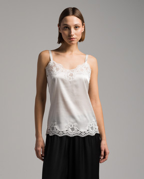 Dolce&Gabbana Білий топ із шовку з мереживом O7A00TONO13