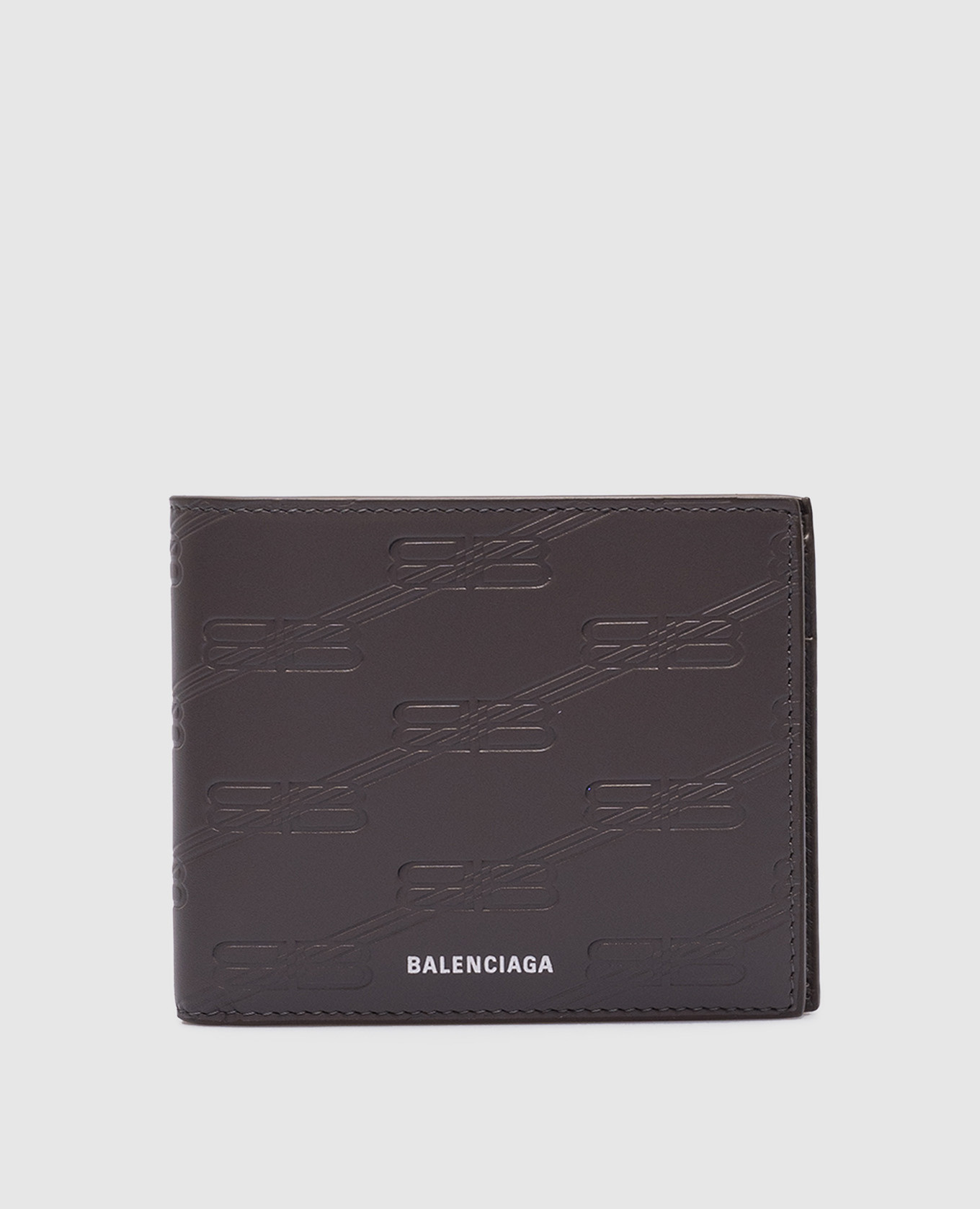 Серый кожаный портмоне с тиснением монограммы логотипа.