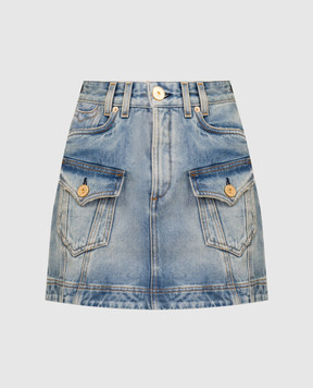 Balmain Голубая джинсовая юбка мини с эффектом потертости CF1LA352DE04