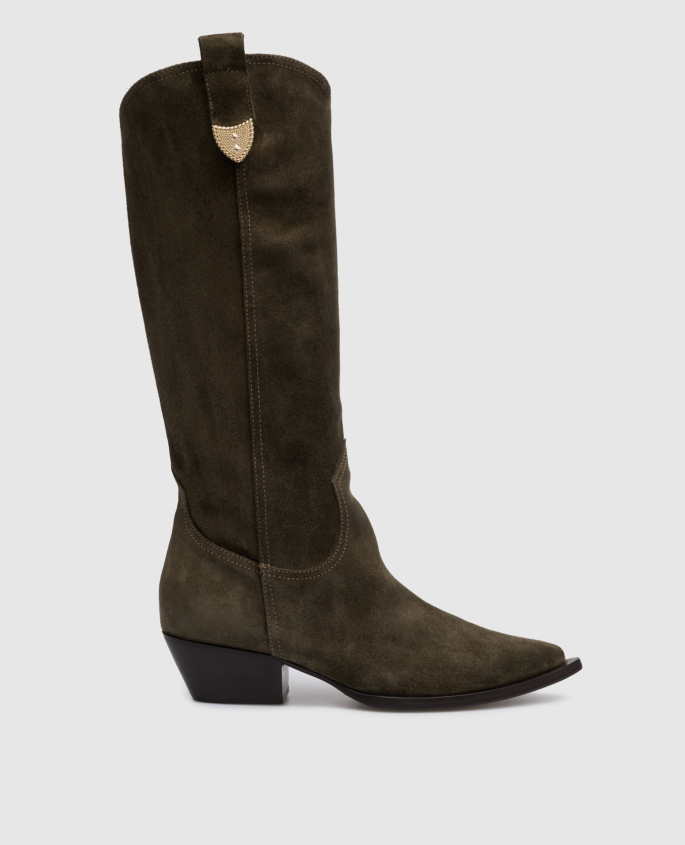Dallas khaki suede boots with metallic details