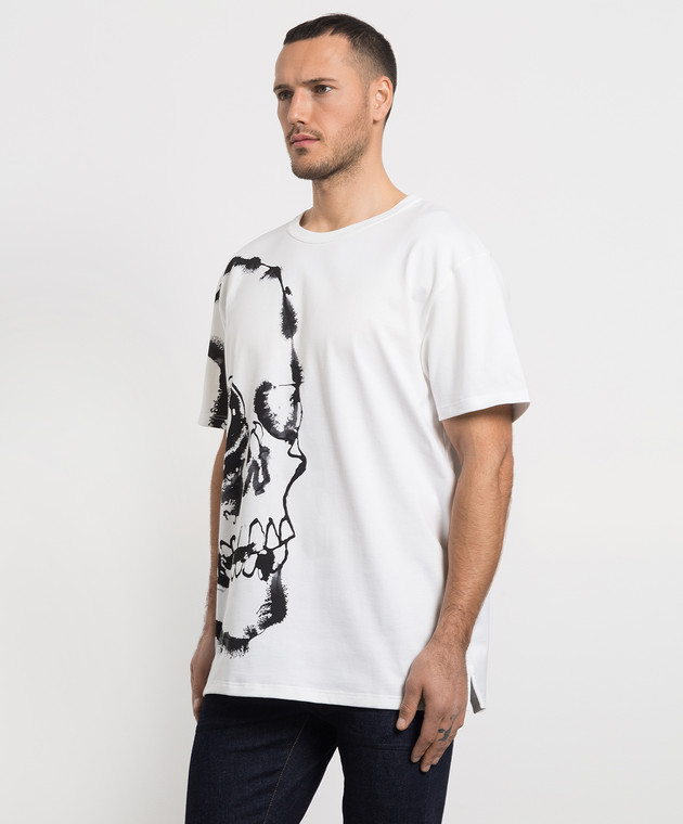 Alexander McQueen White t-shirt with a contrasting Watercolor Skull print 727274QUZ15 изображение 3