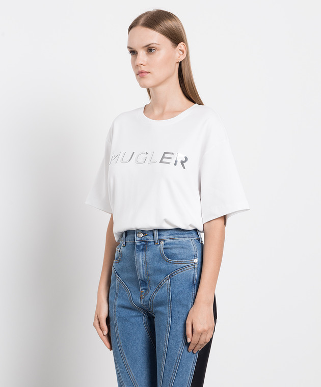 Thierry Mugler Белая футболка с фактурным контрастным логотипом 22S3TS0054681 изображение 3