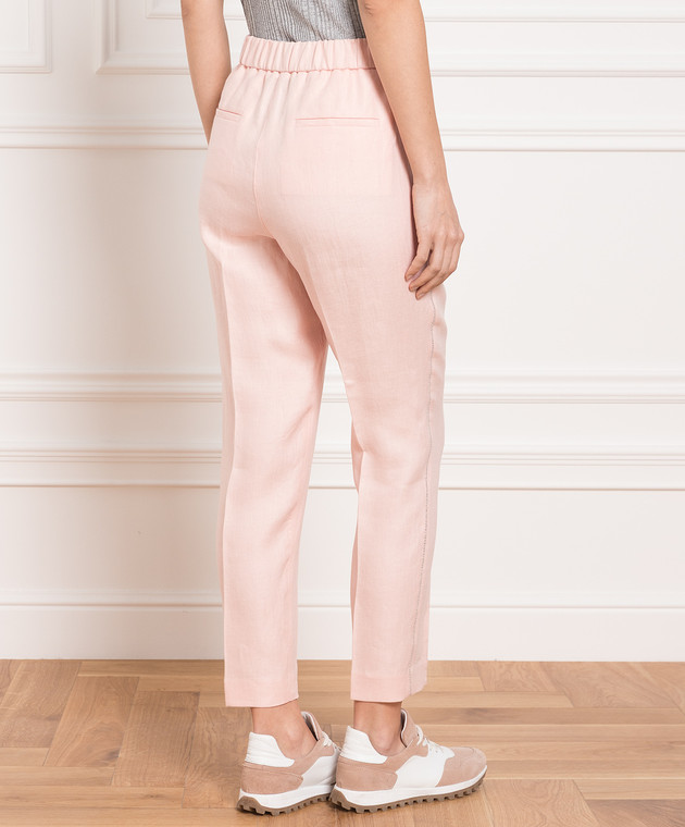 Peserico Pink linen pants with monil chain P0407202606 изображение 4