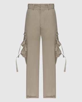 Off-White Бежевые штаны карго с вышивкой логотипа монограммы. OMCF041S24FAB001