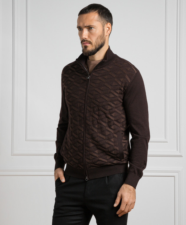 Stefano Ricci Brown cardigan in cashmere and silk with a geometric pattern K606348R31F23455 image 3