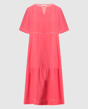 Peserico Розовое платье миди из льна с цепочкой мониль S02106T001617
