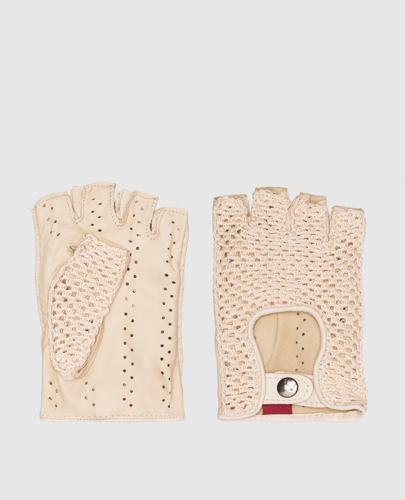 Белые комбинированные перчатки-митенки
