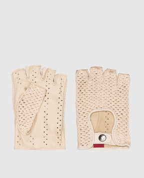 Caridei Белые комбинированные перчатки-митенки 7821