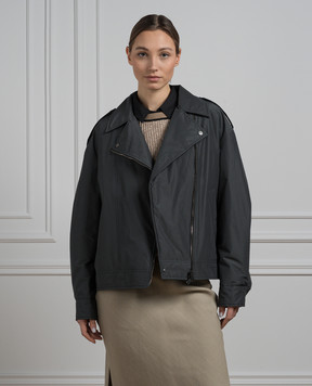 Brunello Cucinelli Сіра куртка в стилі косухи з ланцюжком моніль MB5742764