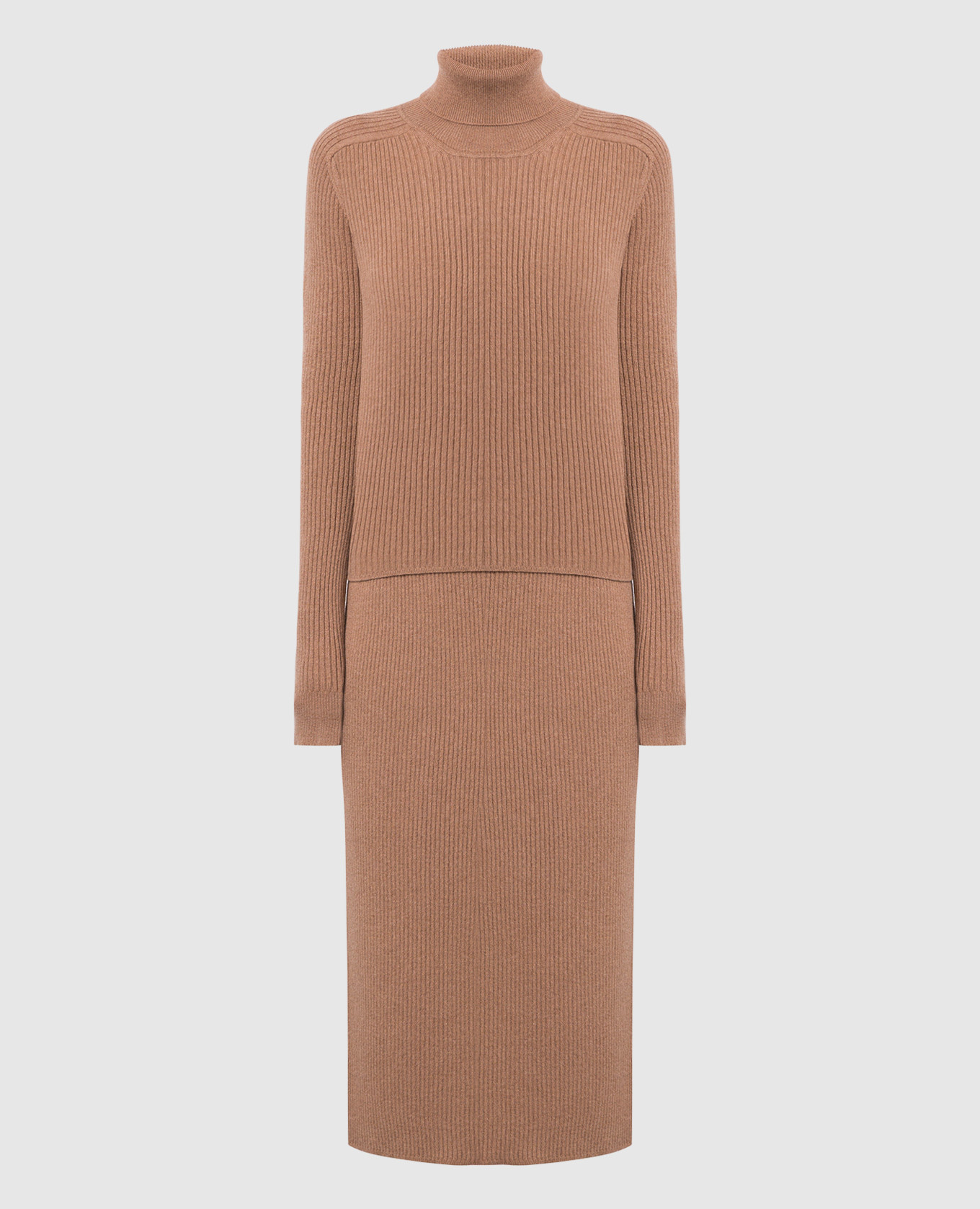 Brown cashmere sweater and skirt suit