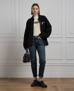 Max Mara Sportmax Бежевая футболка UNISONO из шерсти и кашемира с узором UNISONO
