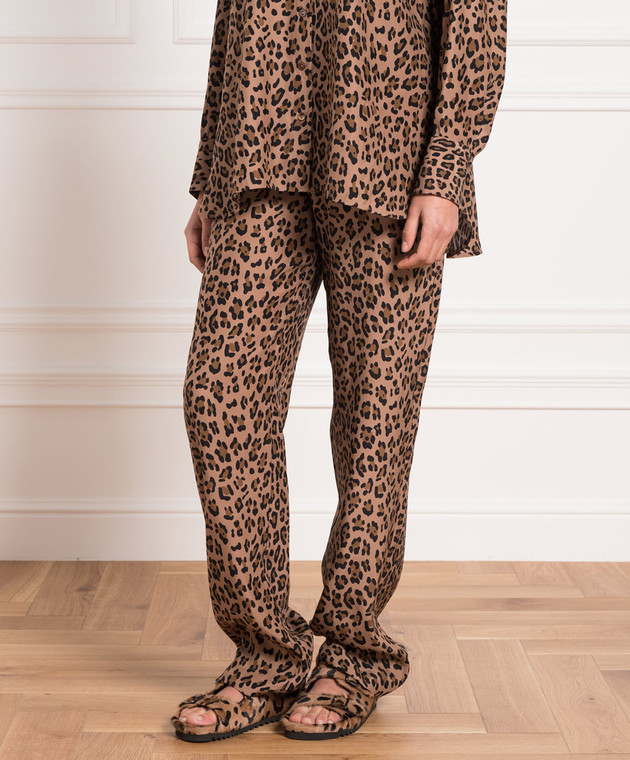 Simonetta Ravizza Brown pants made of silk in an animalistic print PS17T29 изображение 3
