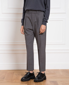 Brunello Cucinelli Серые брюки с шерстью с цепочкой мониль MPW07P7811