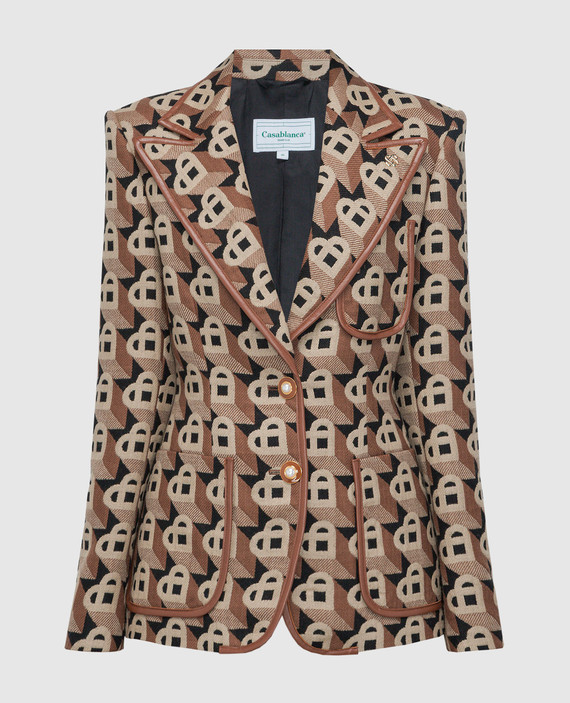 Brown heart jacquard wool jacket
