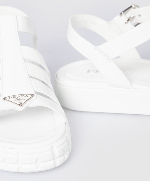 Prada Шкіряні білі сандалі з логотипом 1X843M055 зображення 4