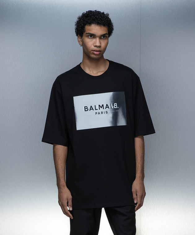 Balmain Черная футболка Main Lab Holographic с логотипом CH6EH015BC69 изображение 3