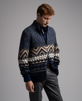 Brunello Cucinelli Синий кардиган с кашемиром в узор. M22300216