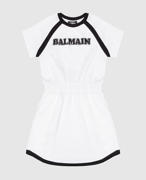 Balmain Детское белое платье с принтом логотипа BU1B01Z18691214