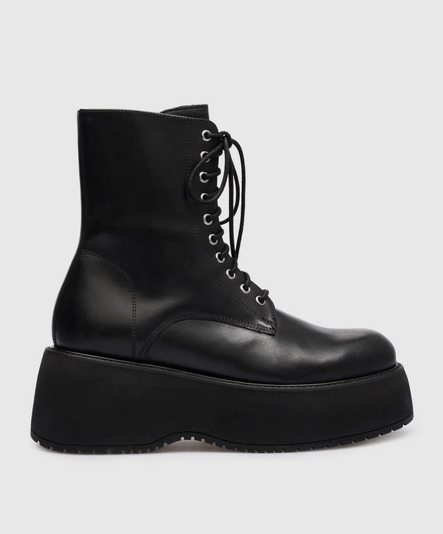 Twinset Black leather boots with embossed logo 222TCP170