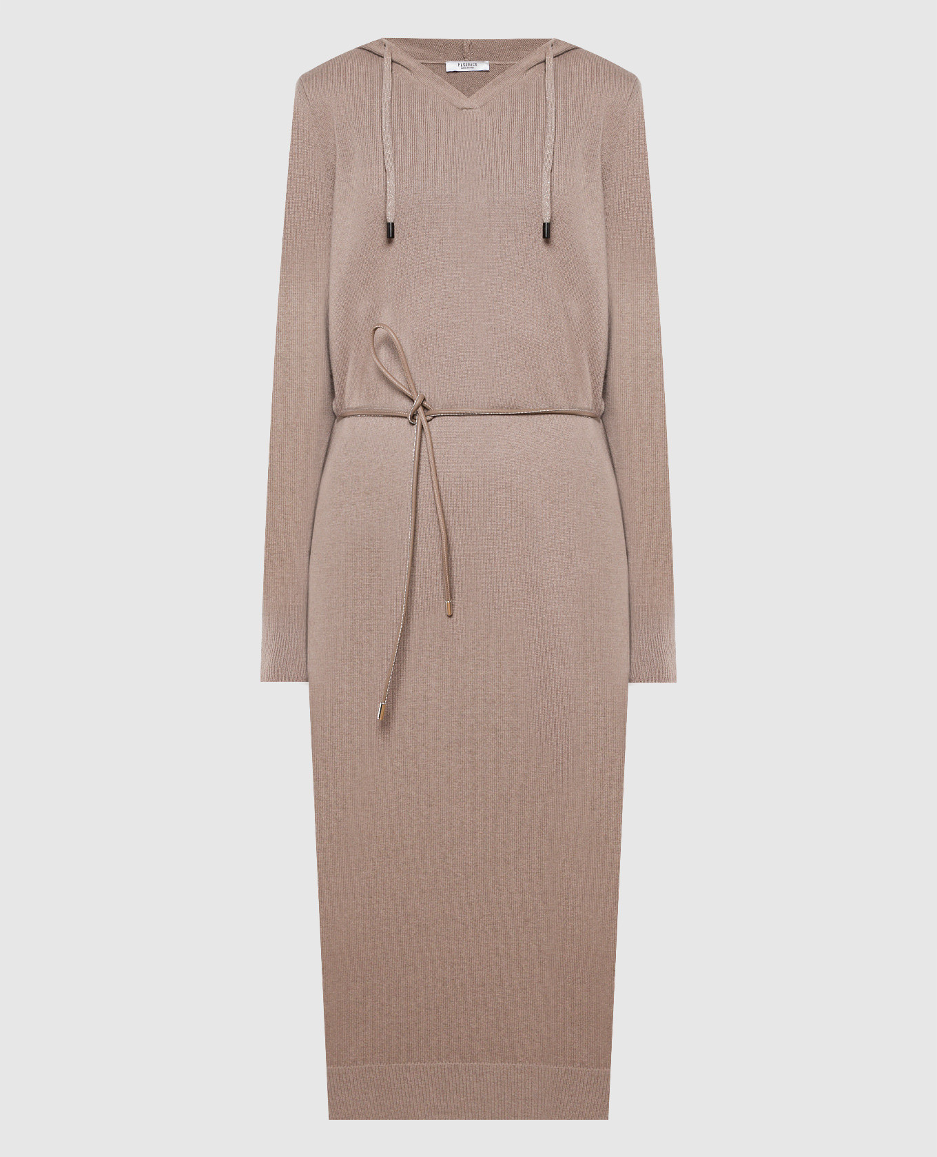 

Коричневое платье из шерсти, шелка и кашемира с капюшоном., Коричневый, Повседневные платья