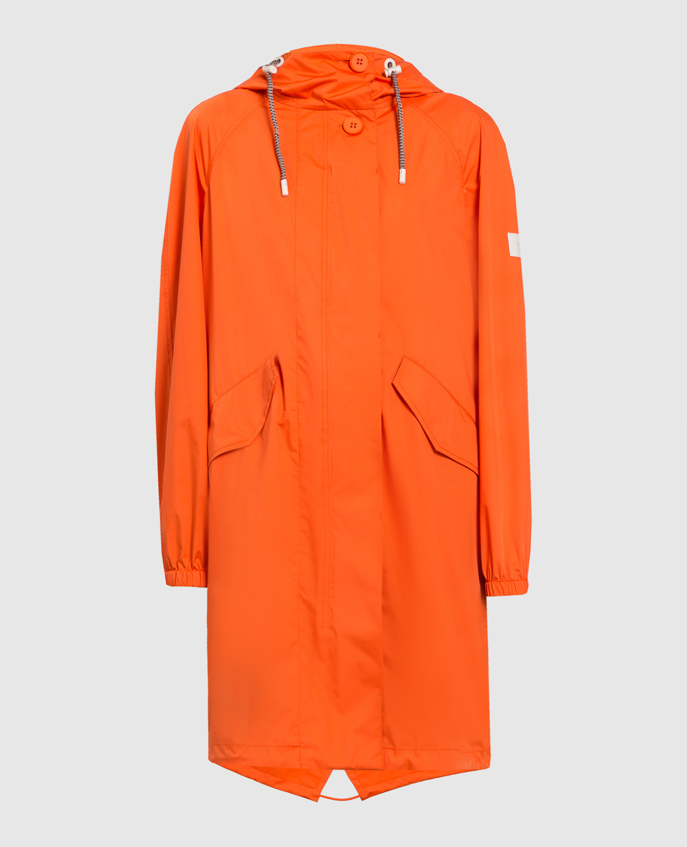 Orange raincoat with logo patch