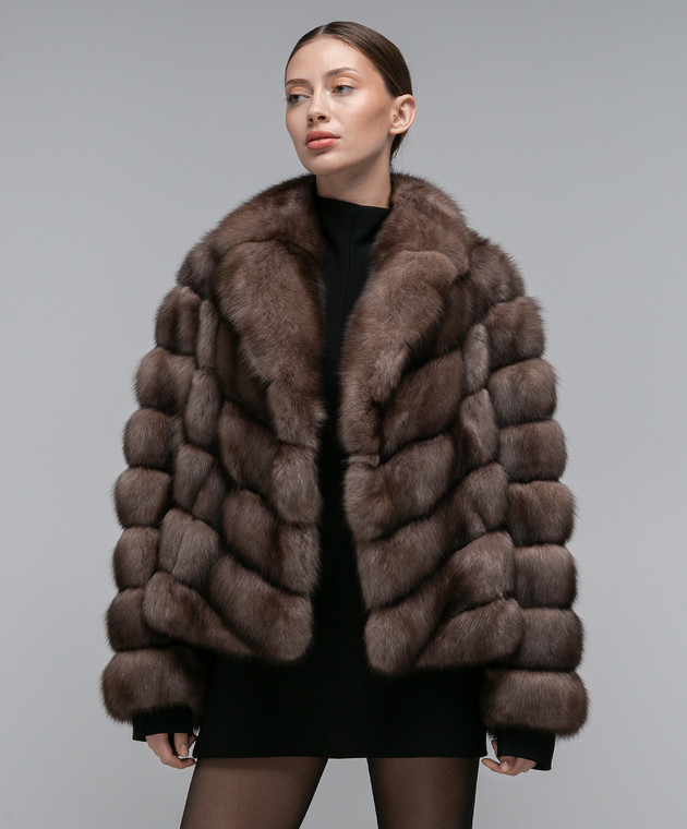 MalaMati Короткая коричневая шуба из меха соболя ZIBg изображение 3
