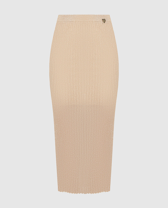 Beige skirt with lurex and logo
