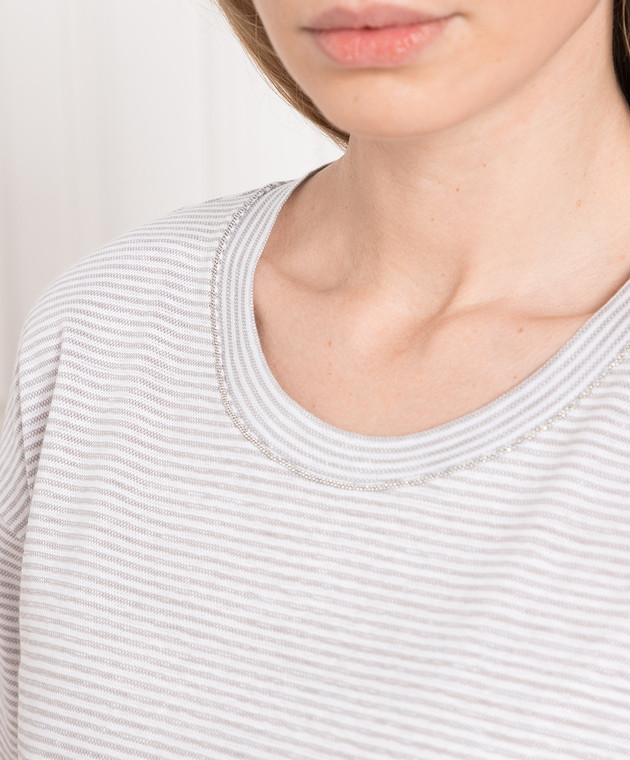 Peserico Gray striped t-shirt with monil chain S06167J003037 изображение 5