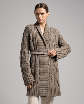 Ermanno Scervino Коричневий кардиган з фактурним візерунком і кристалами D435M333CTHSK