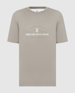 Brunello Cucinelli Футболка цвета хаки с принтом Dream out loud M0T618431