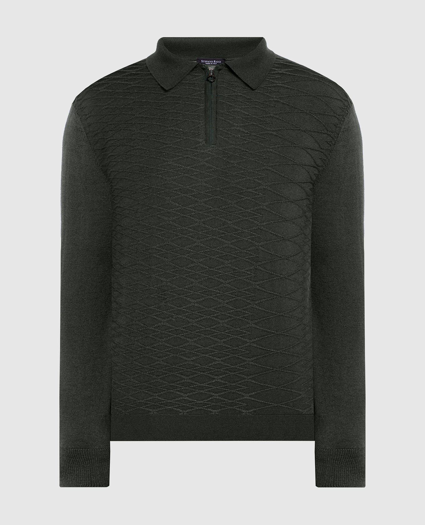 Green polo in cashmere and silk with a textured logo pattern