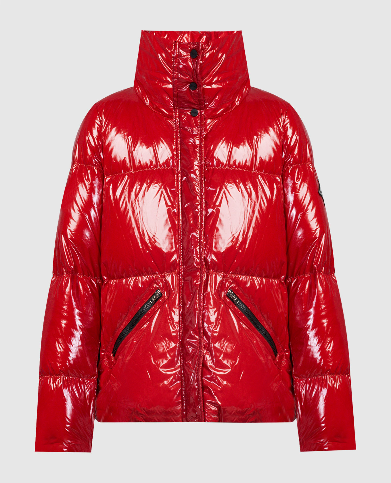 Red down jacket with logo